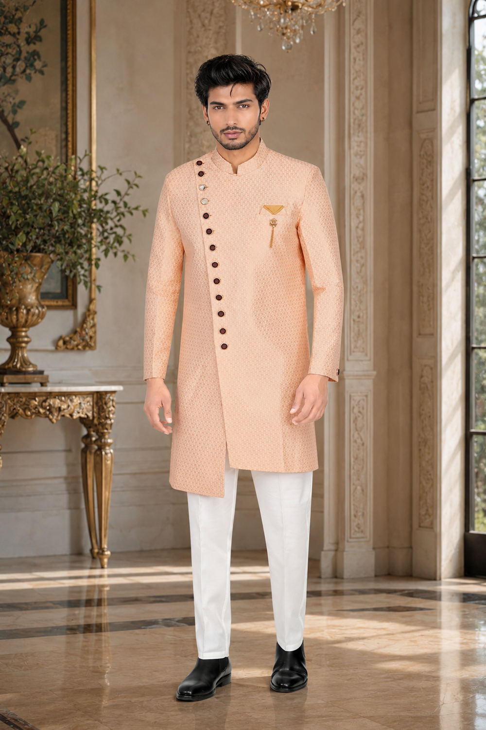 Men's Light Peach Indo-Western