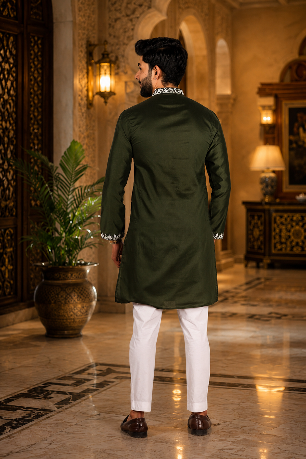 Men's Mahendi Cotton Kurta Set