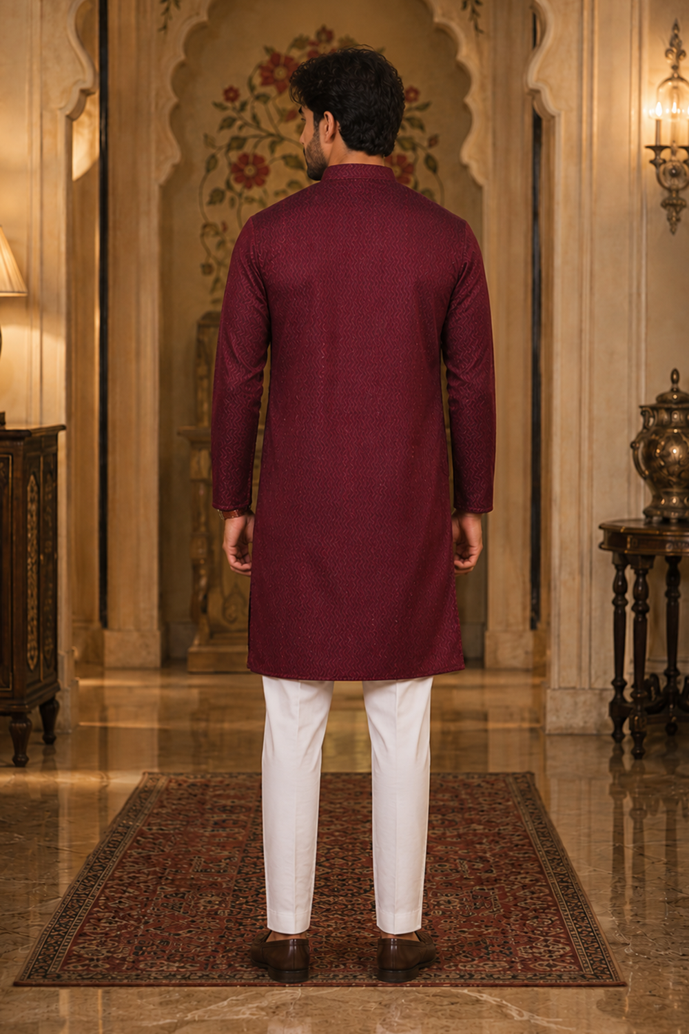 Men's Maroon Cotton Kurta Set