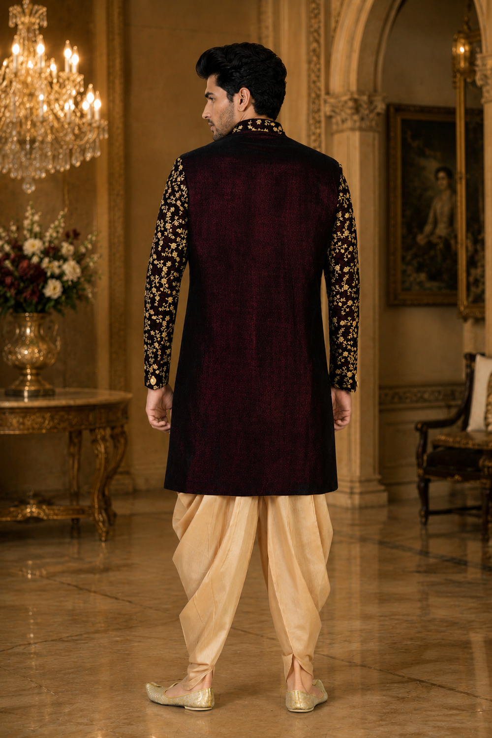 Men's Maroon Indo-Western