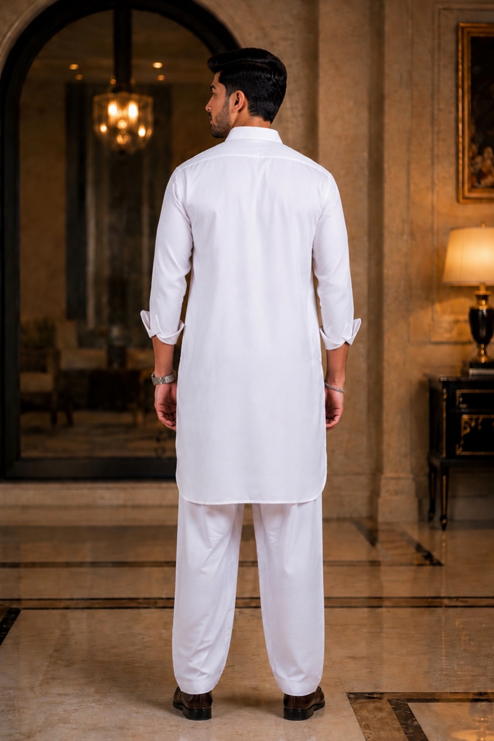 Men's Off White Cotton Satin Kurta Set