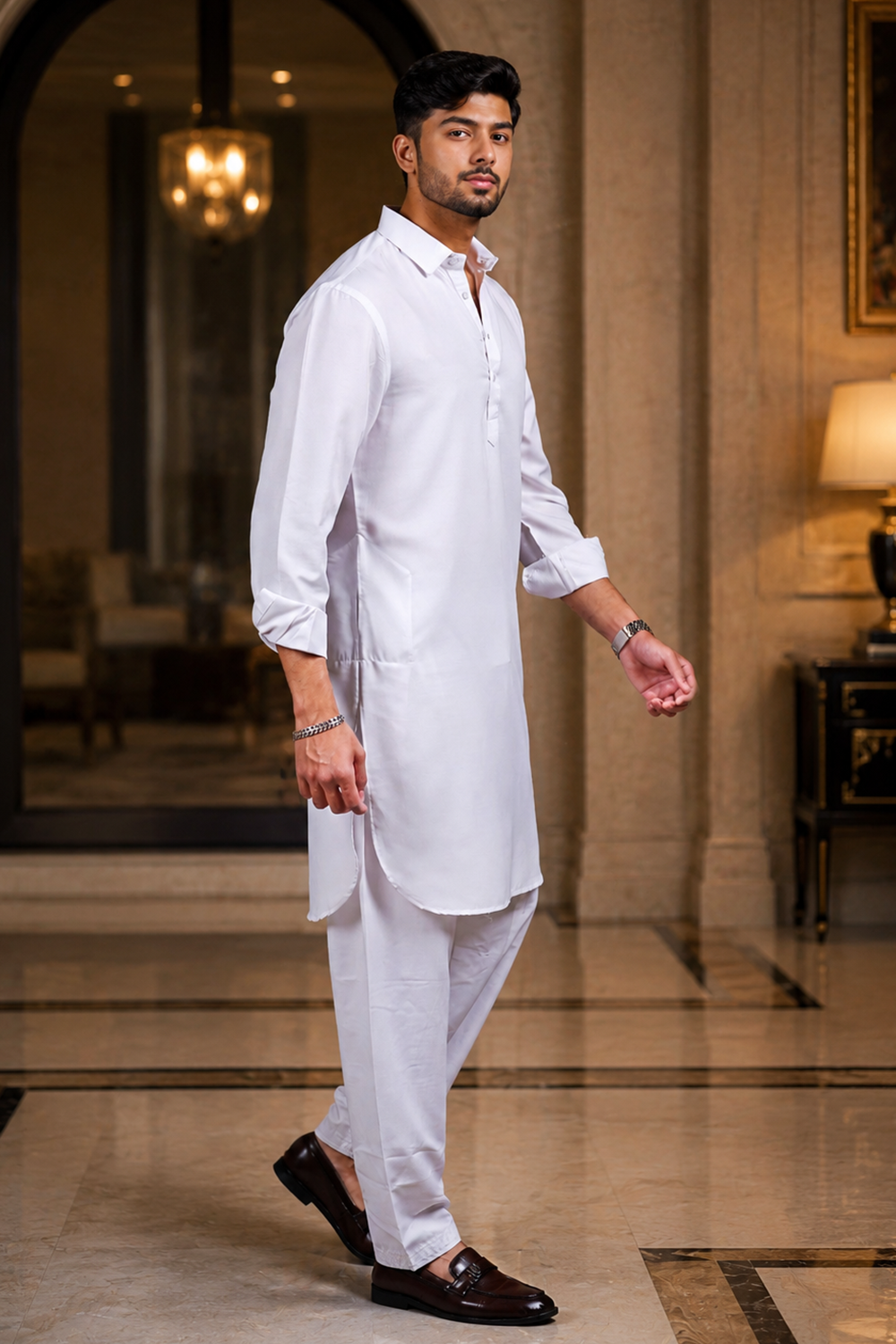 Men's Off White Cotton Satin Kurta Set