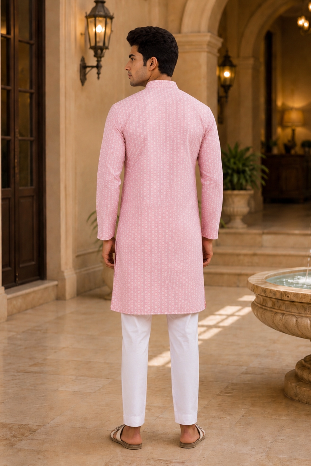 Men's Pink Art Silk Kurta Set