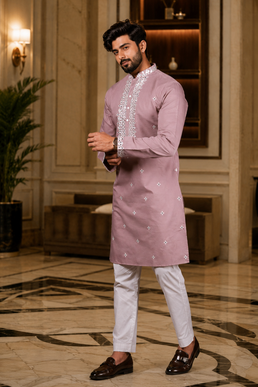 Men's Pink Cotton Kurta Set