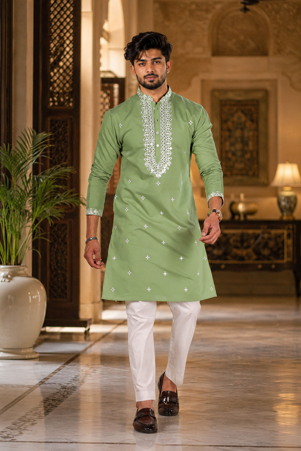Men's Pista Cotton Kurta Set