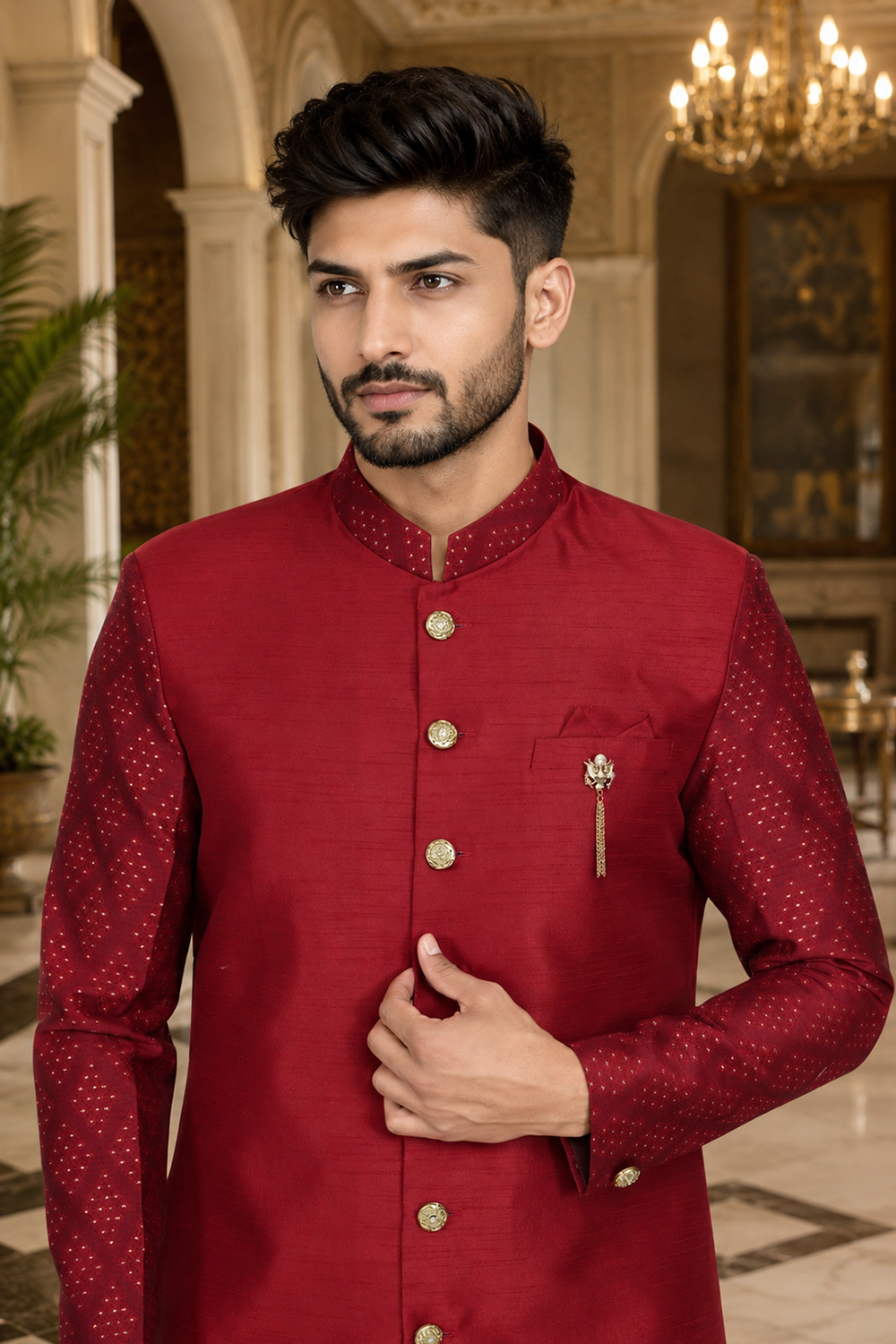 Men's Red Indo-Western