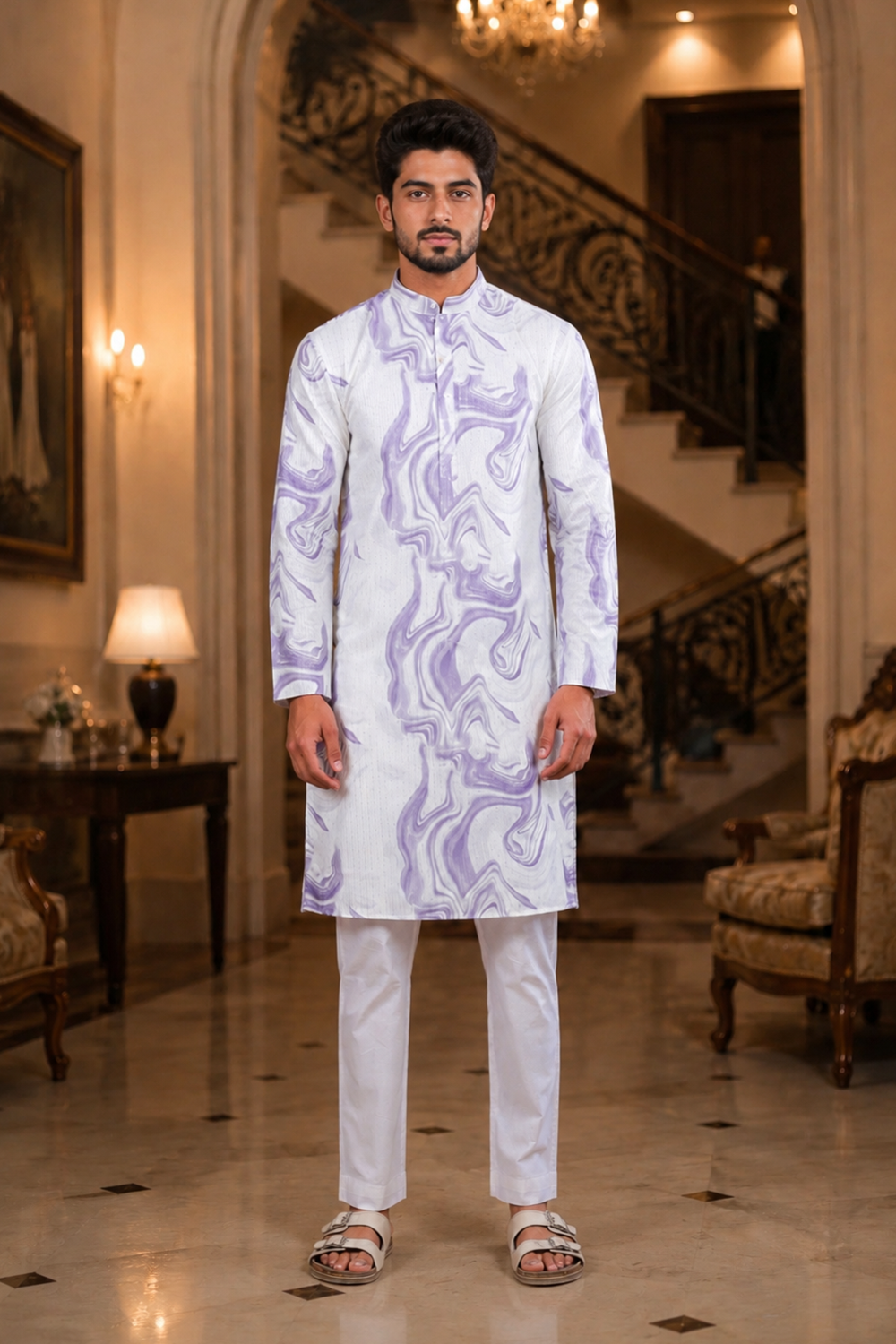 Men's Voilet Art Silk Kurta Set