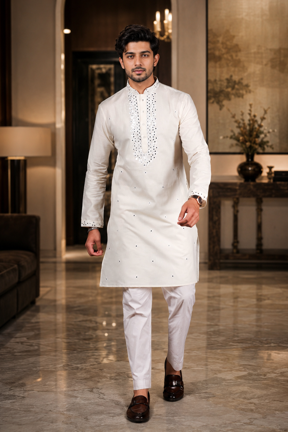 Men's White Cotton Kurta Set