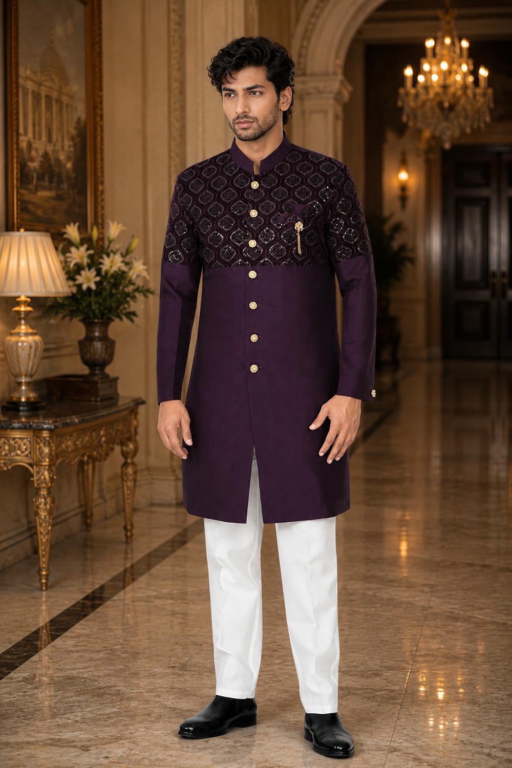 Men's Wine Indo-Western