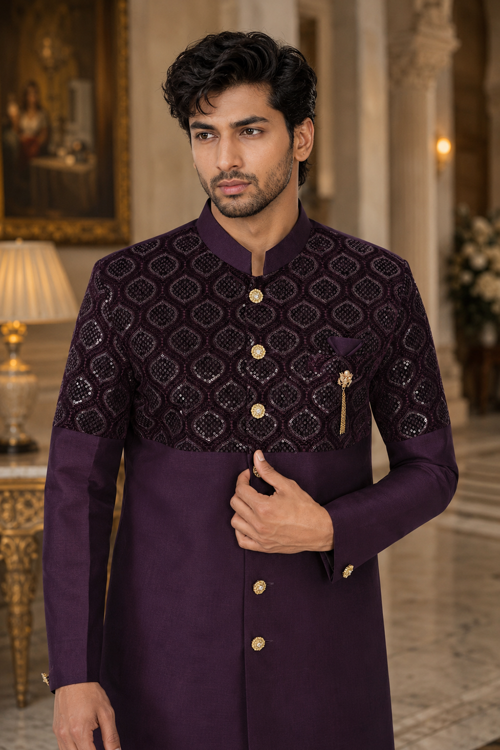 Men's Wine Indo-Western