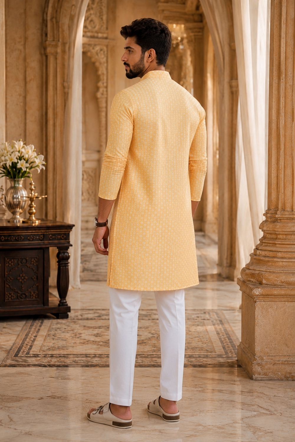 Men's Yellow Art Silk Kurta Set