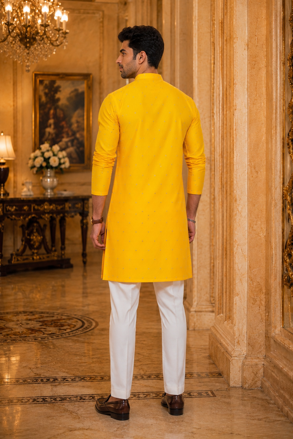 Men's Yellow Cotton Kurta Set