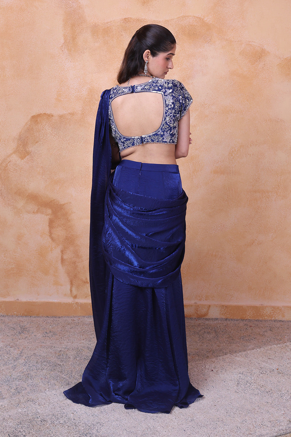 Midnight Blue Draped Saree and Embellished Blouse