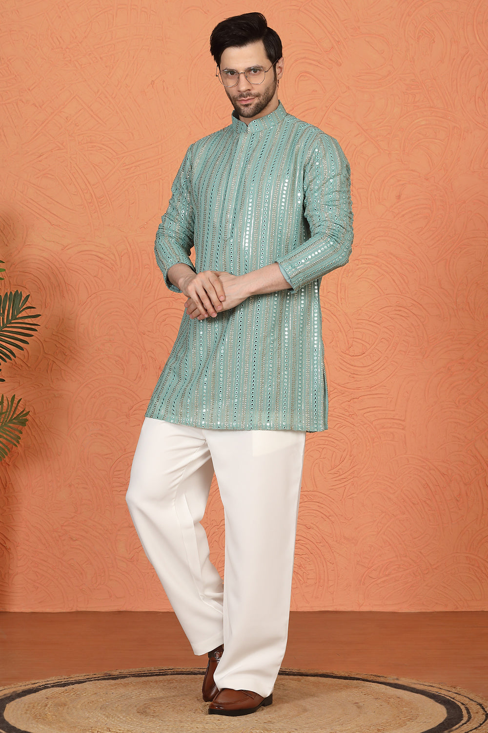 Mihir Embroidered Kurta with Loose Fit Back Elastic Parallel Pants