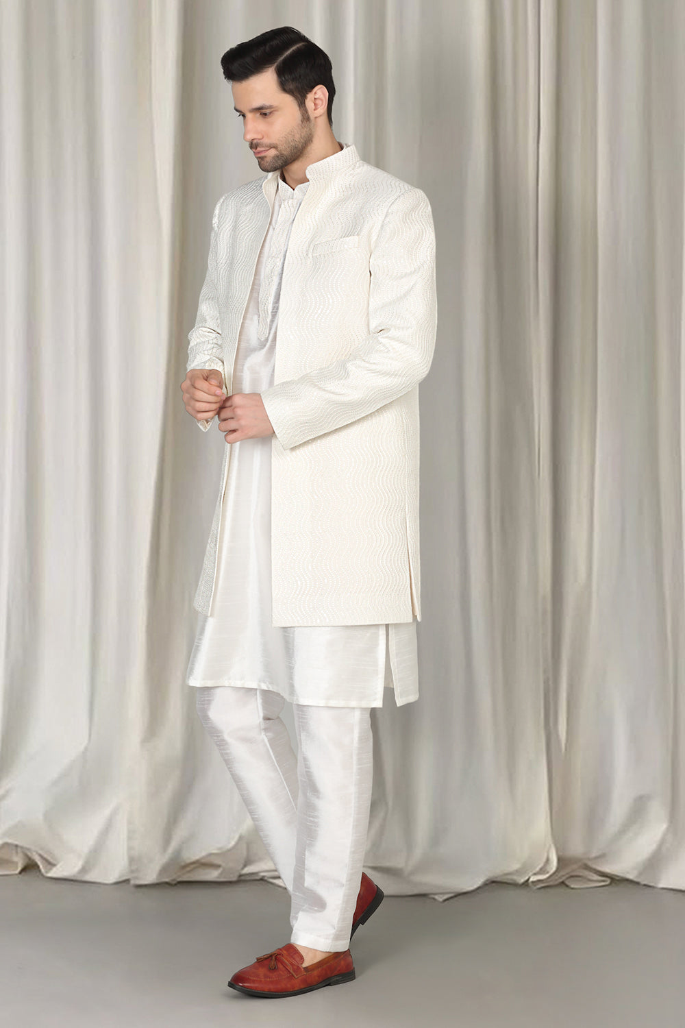 Mihir Embroidered Long Open Jacket With Kurta And Pants