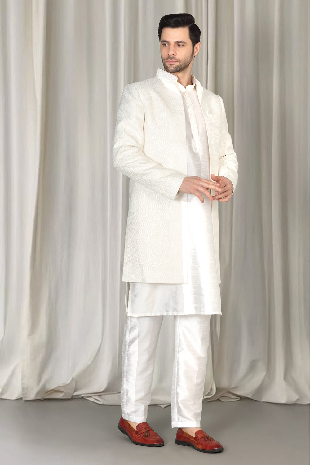 Mihir Embroidered Long Open Jacket With Kurta And Pants