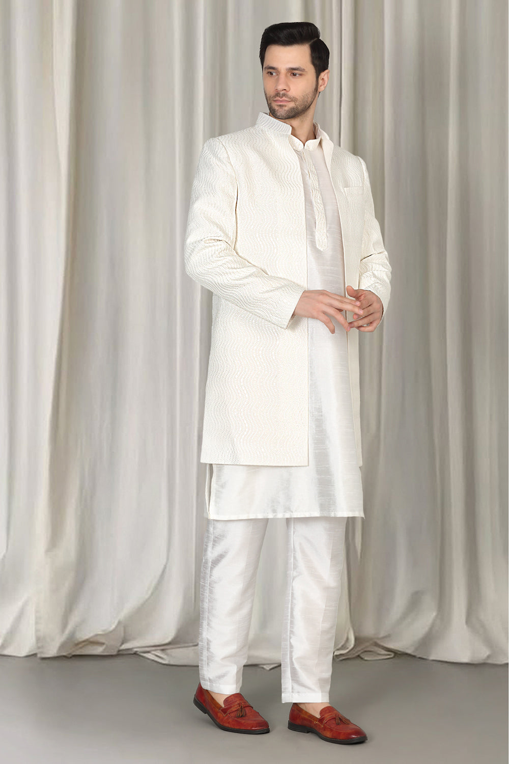 Mihir Embroidered Long Open Jacket With Kurta And Pants