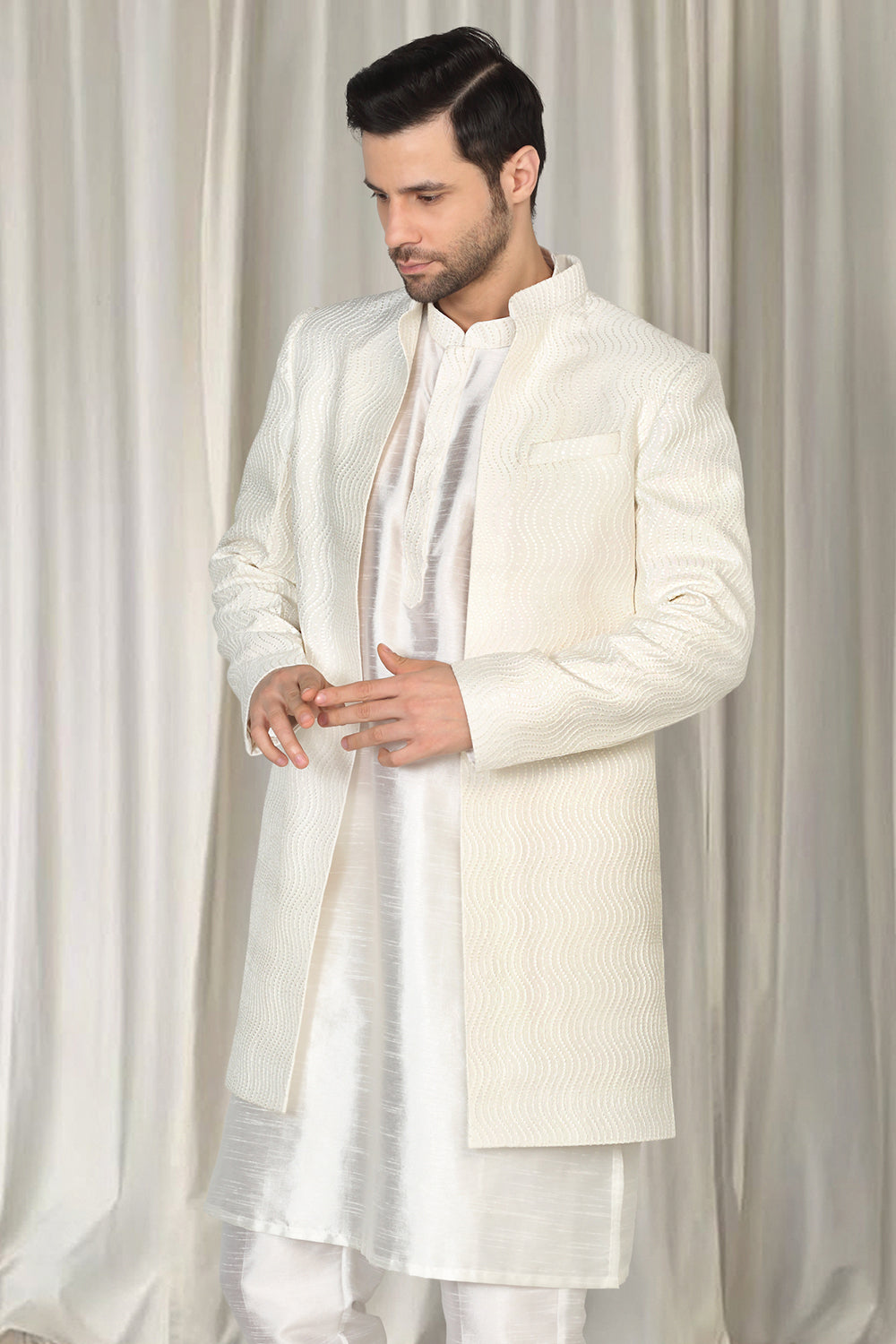 Mihir Embroidered Long Open Jacket With Kurta And Pants
