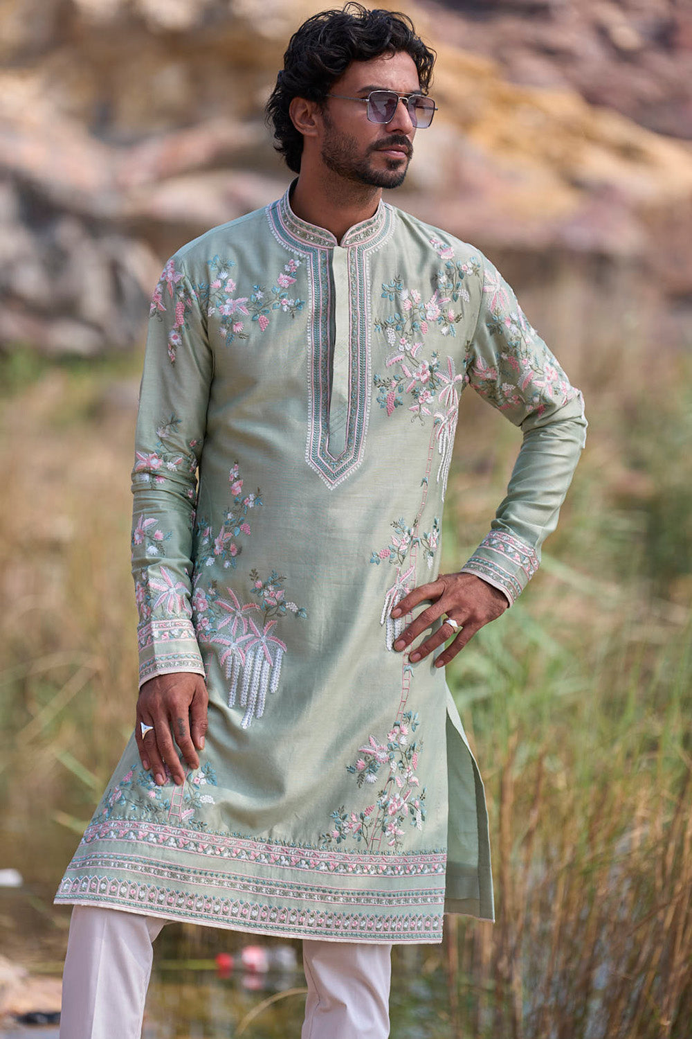 Mint Green Hop Multithread Creeper Butties Kurta Set