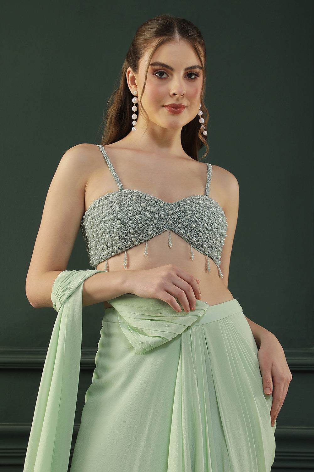 Mint Pearl Pre-drape Saree