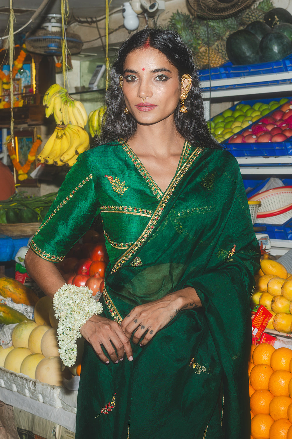 Mirchi panna Sari & Blouse