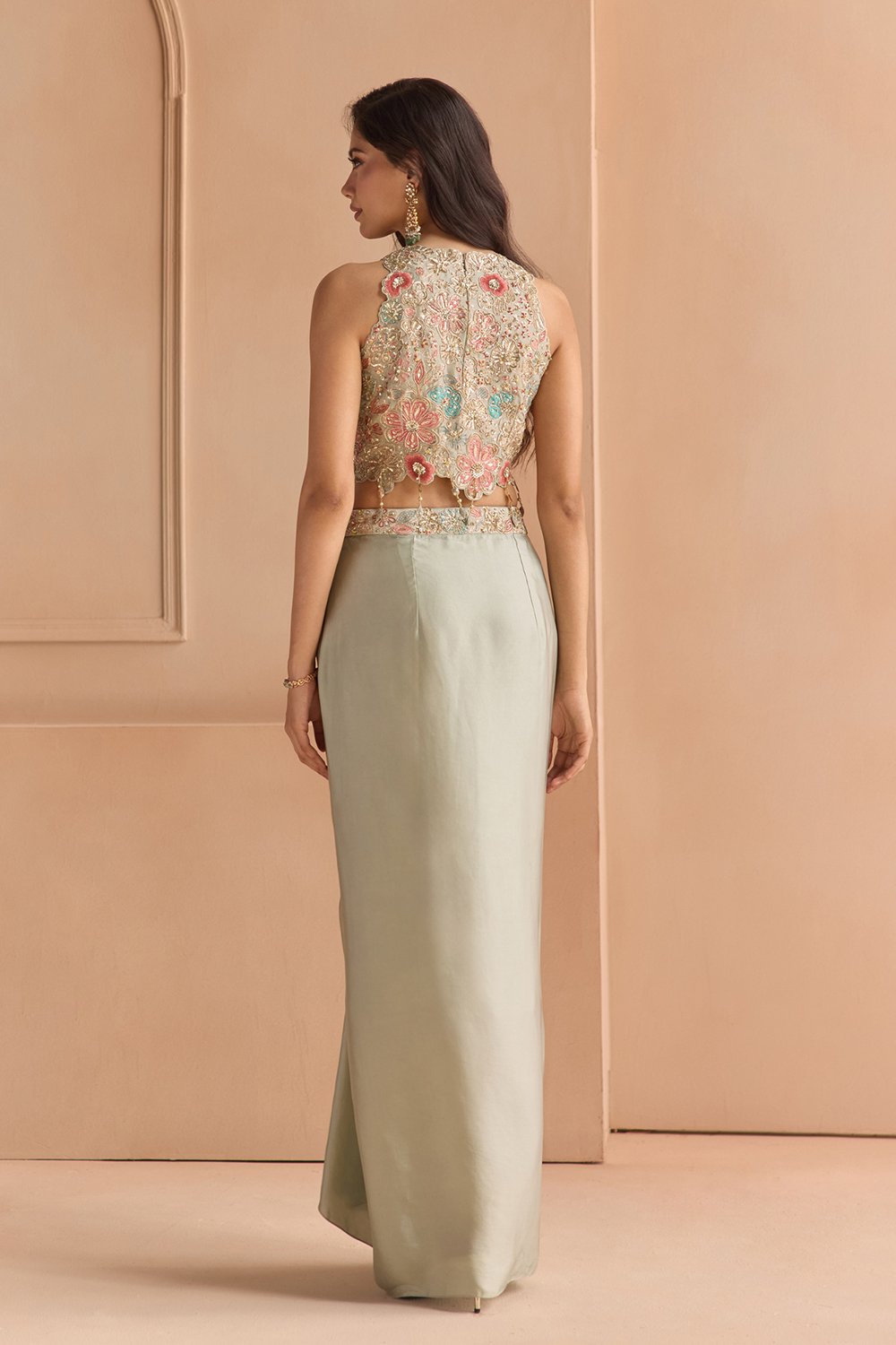 Mist Blue Embroidered Top & Skirt Set