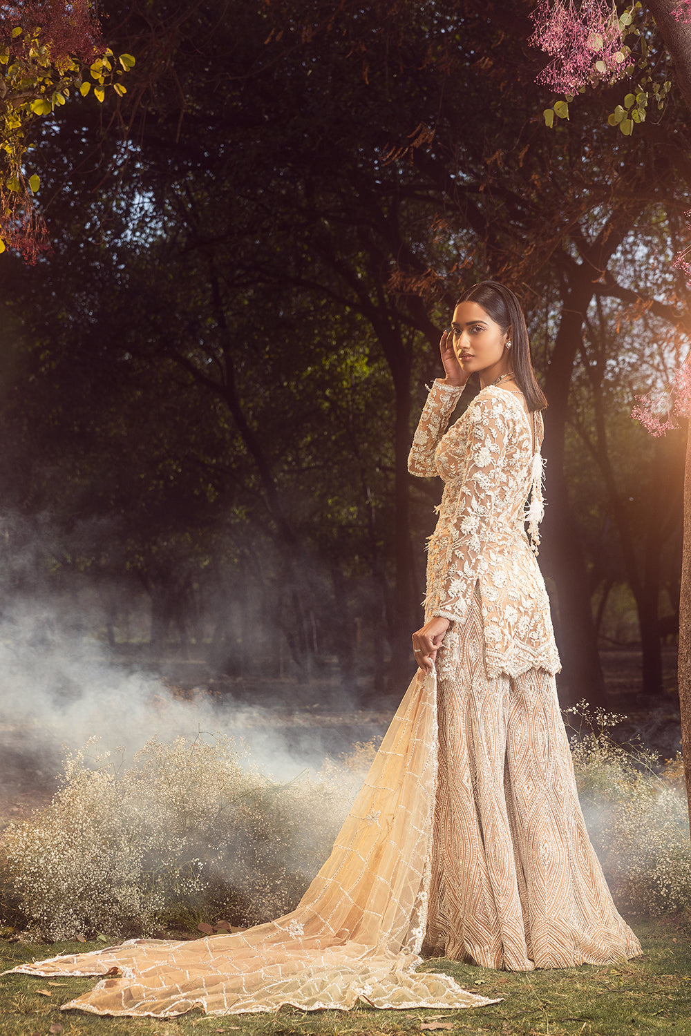 Mocha Net Kurta Sharara Set And Dupatta