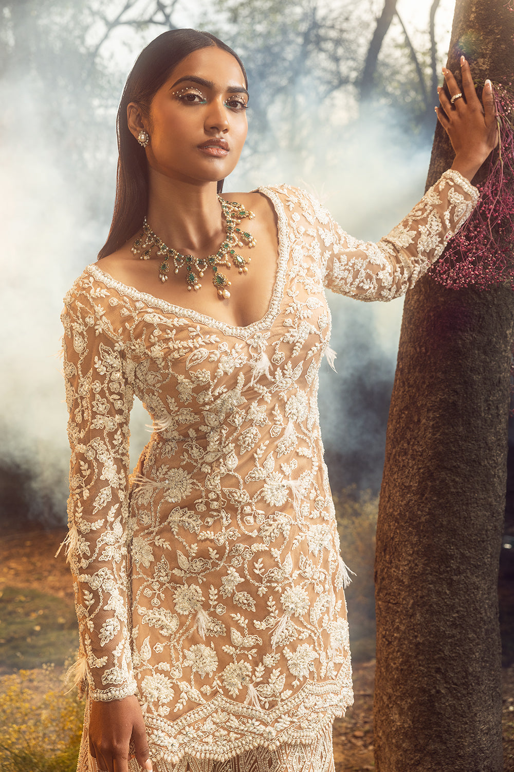 Mocha Net Kurta Sharara Set And Dupatta