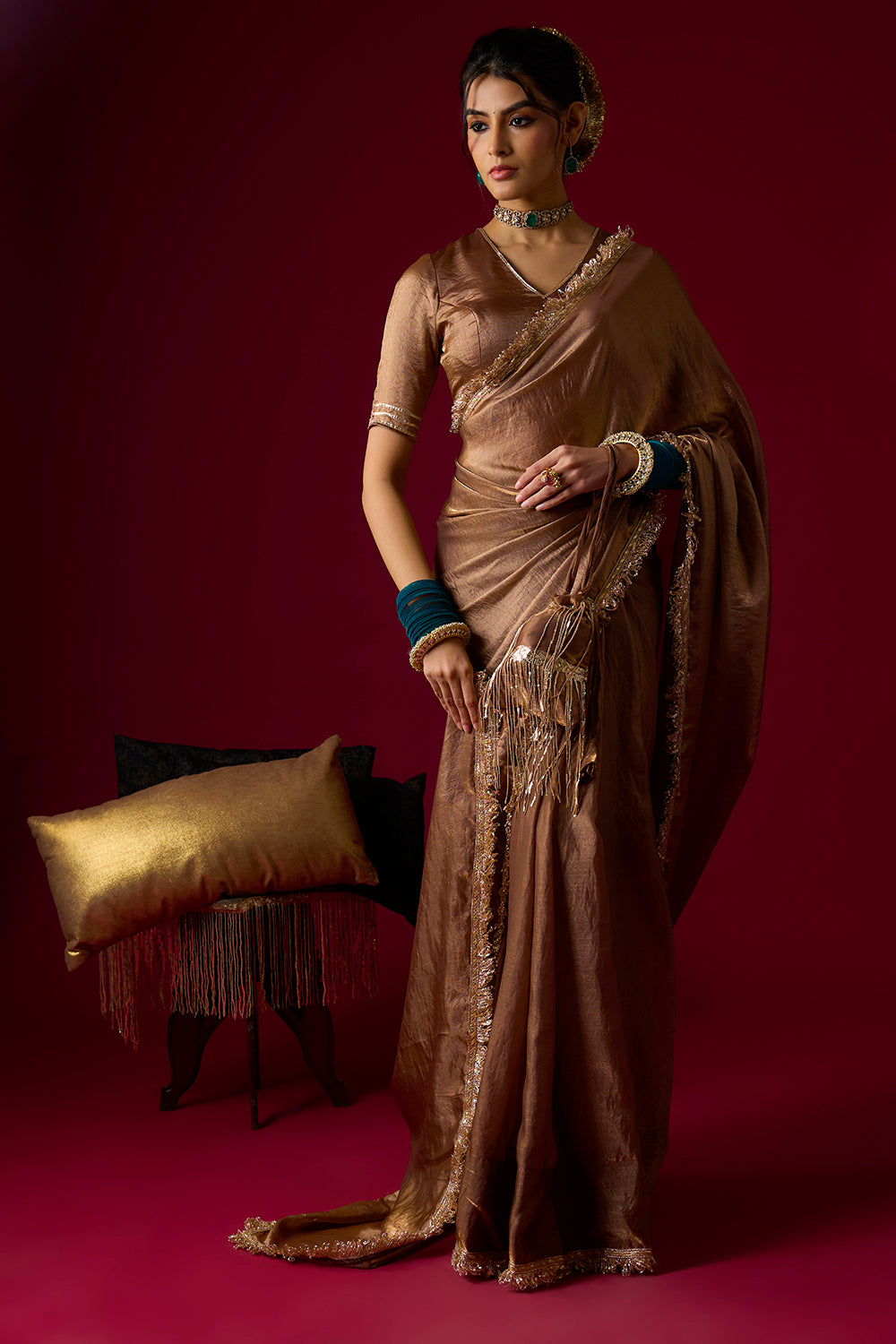 Mocha Tissue Saree Set