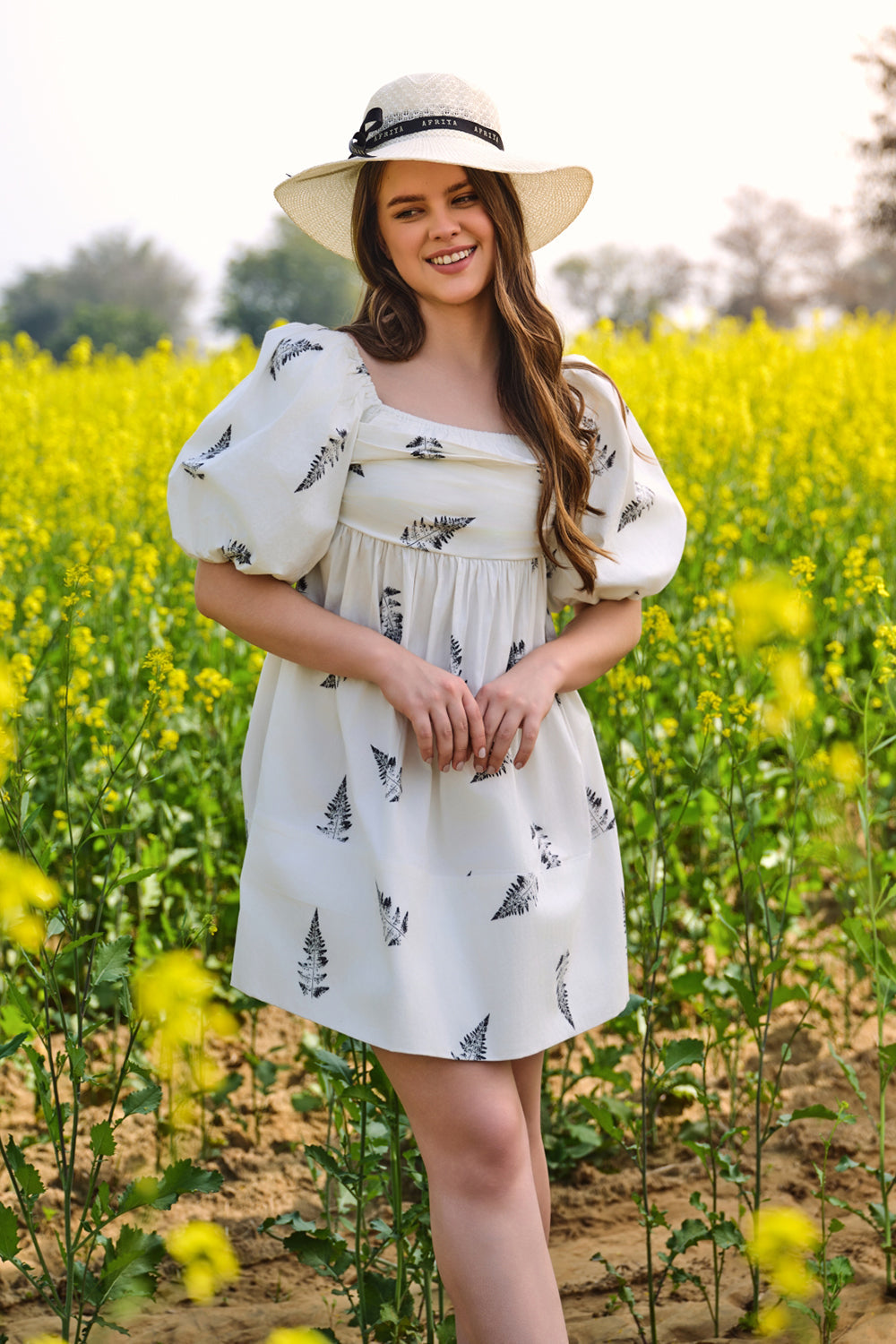 Monochrome Fern Short Bow Dress