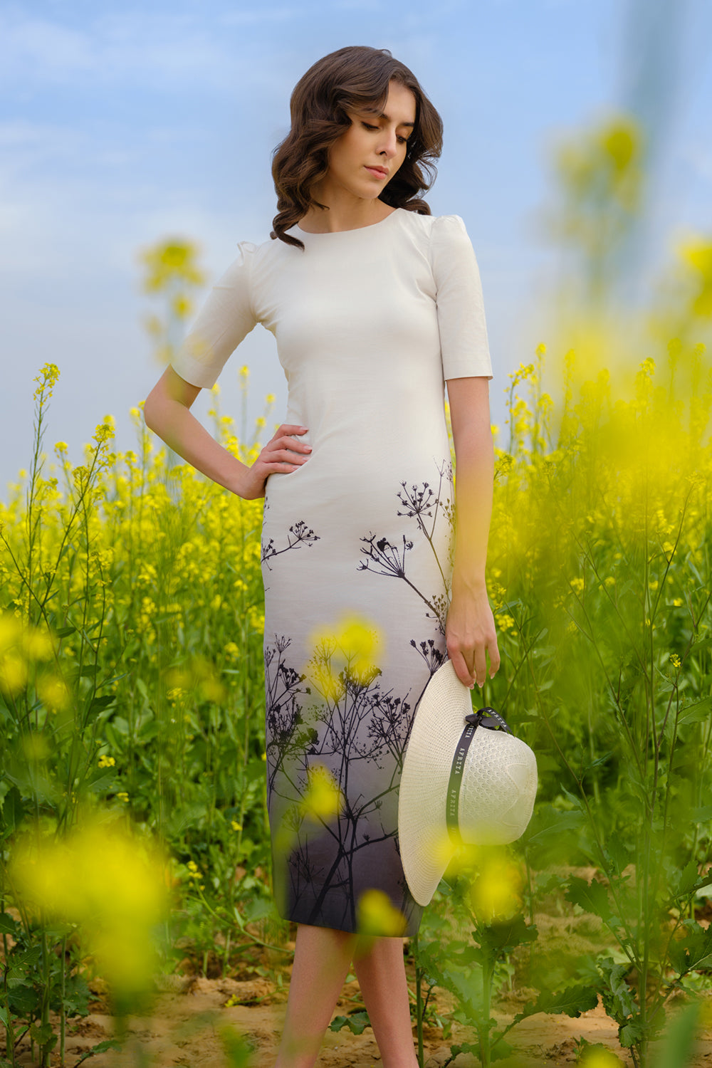 Monochrome Meadow Bodycon Dress