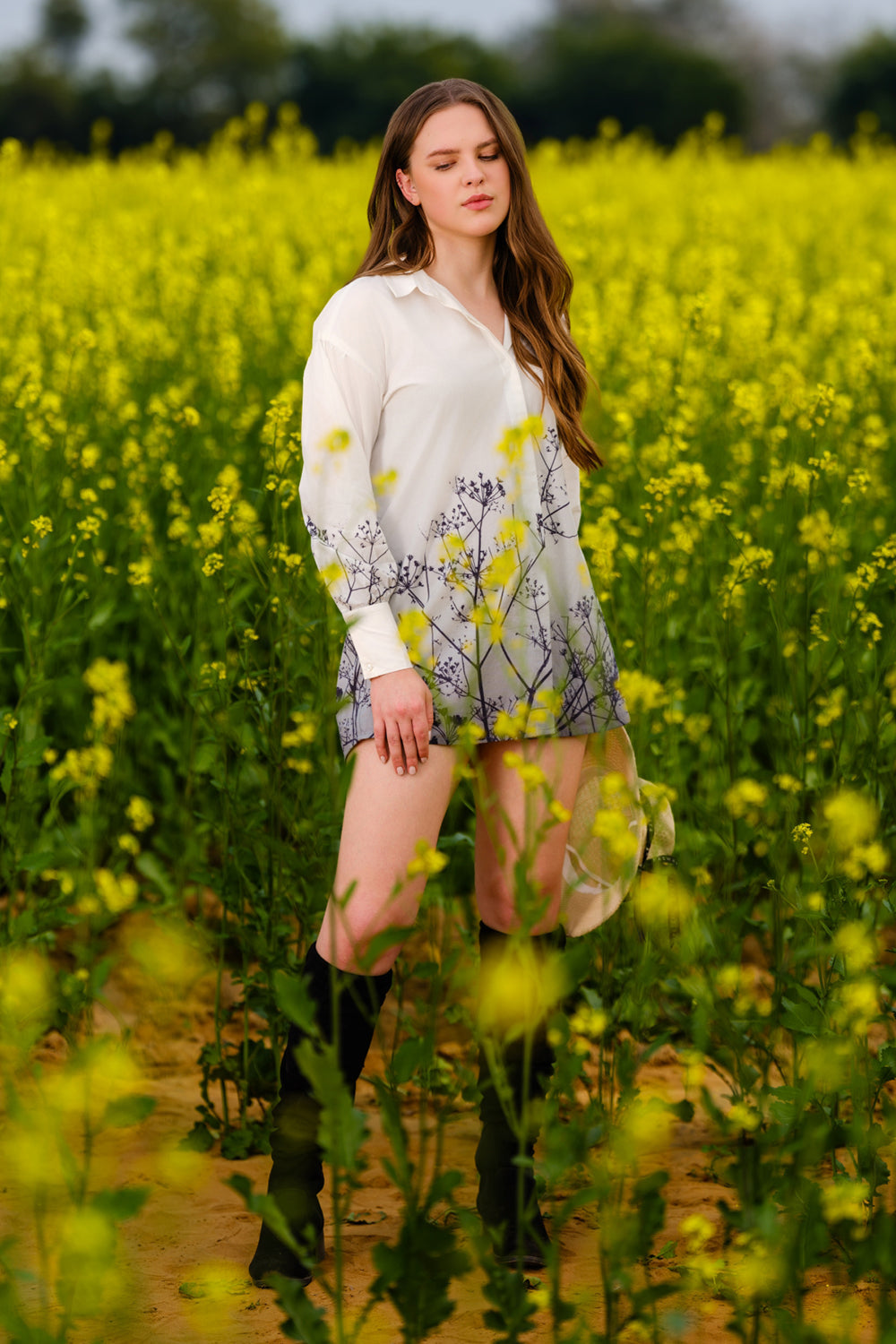Monochrome Meadow Long Shirt