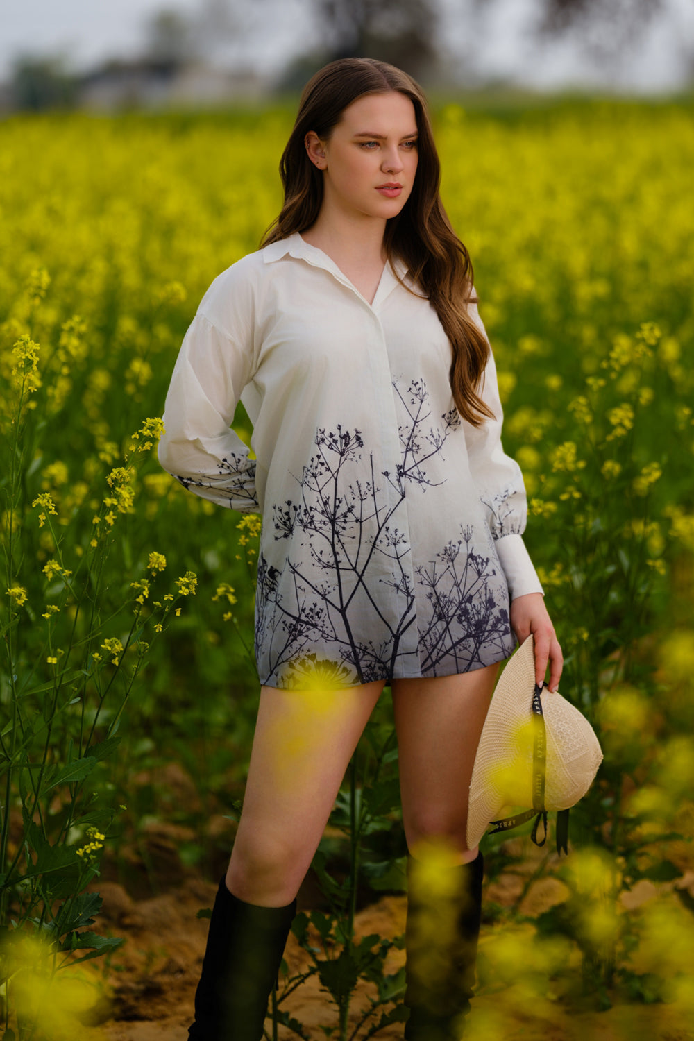 Monochrome Meadow Long Shirt