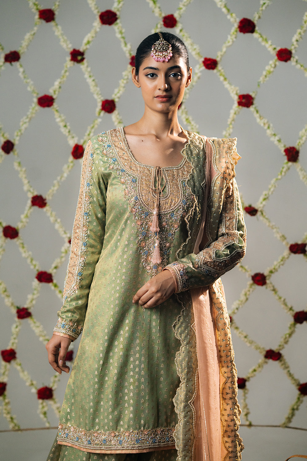 Moss Green Booti Tissue Palazzo Set