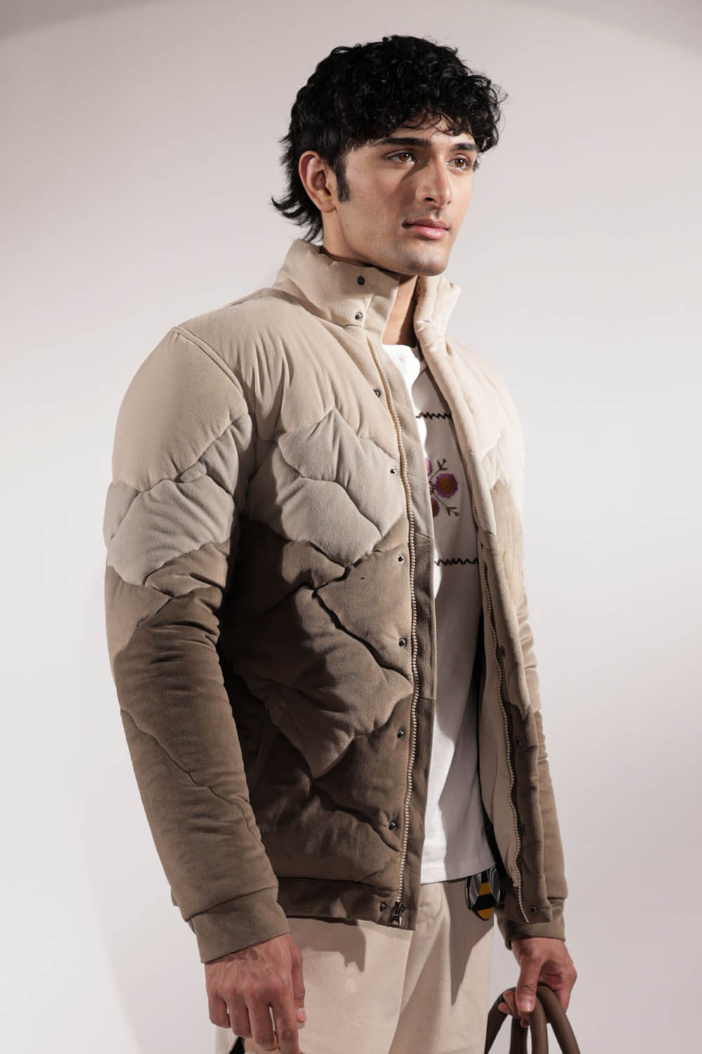 Mountain-inspired quilted puffer jacket