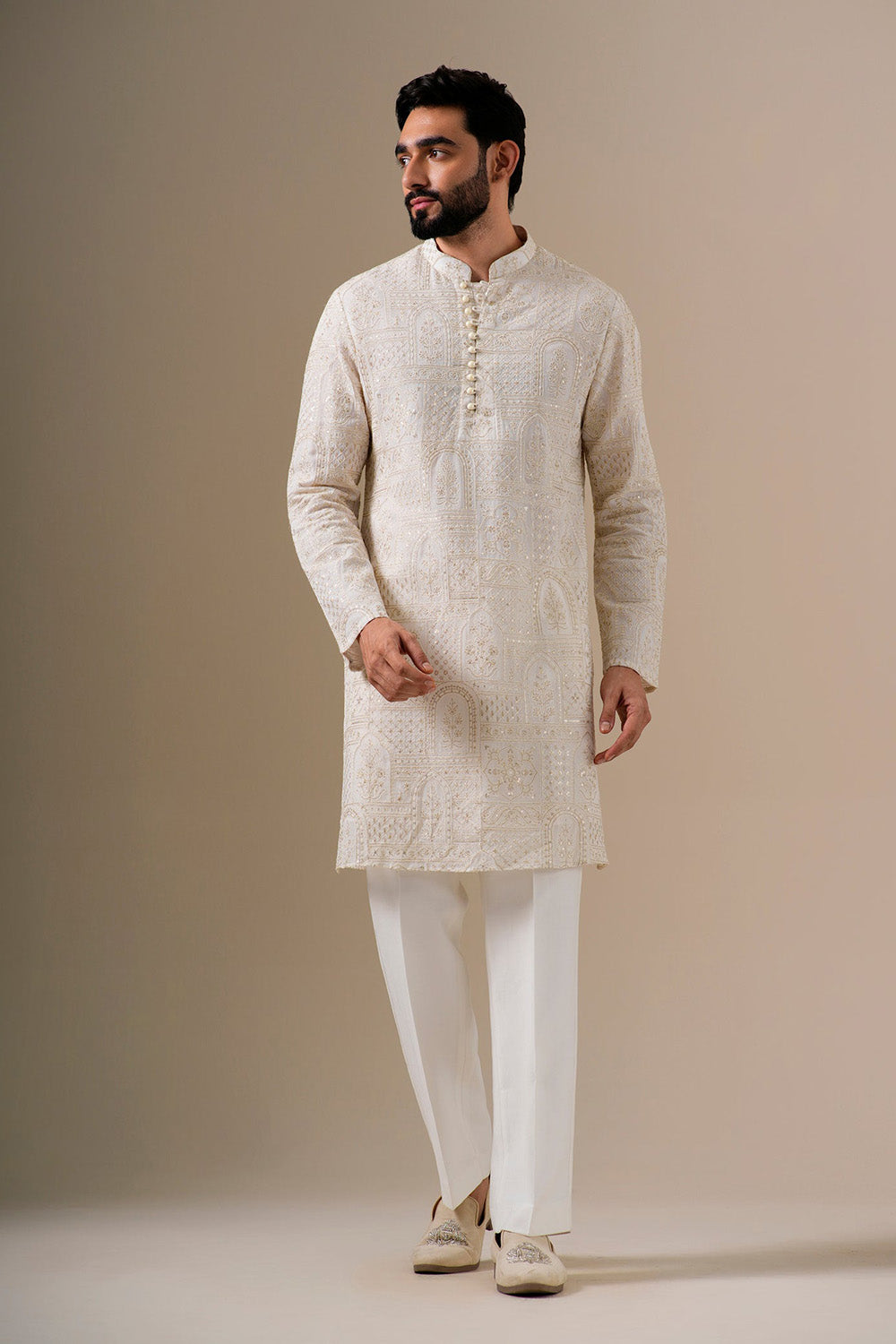 Mughal White & Gold Kurta Set