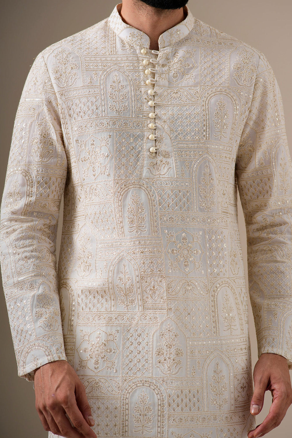 Mughal White & Gold Kurta Set