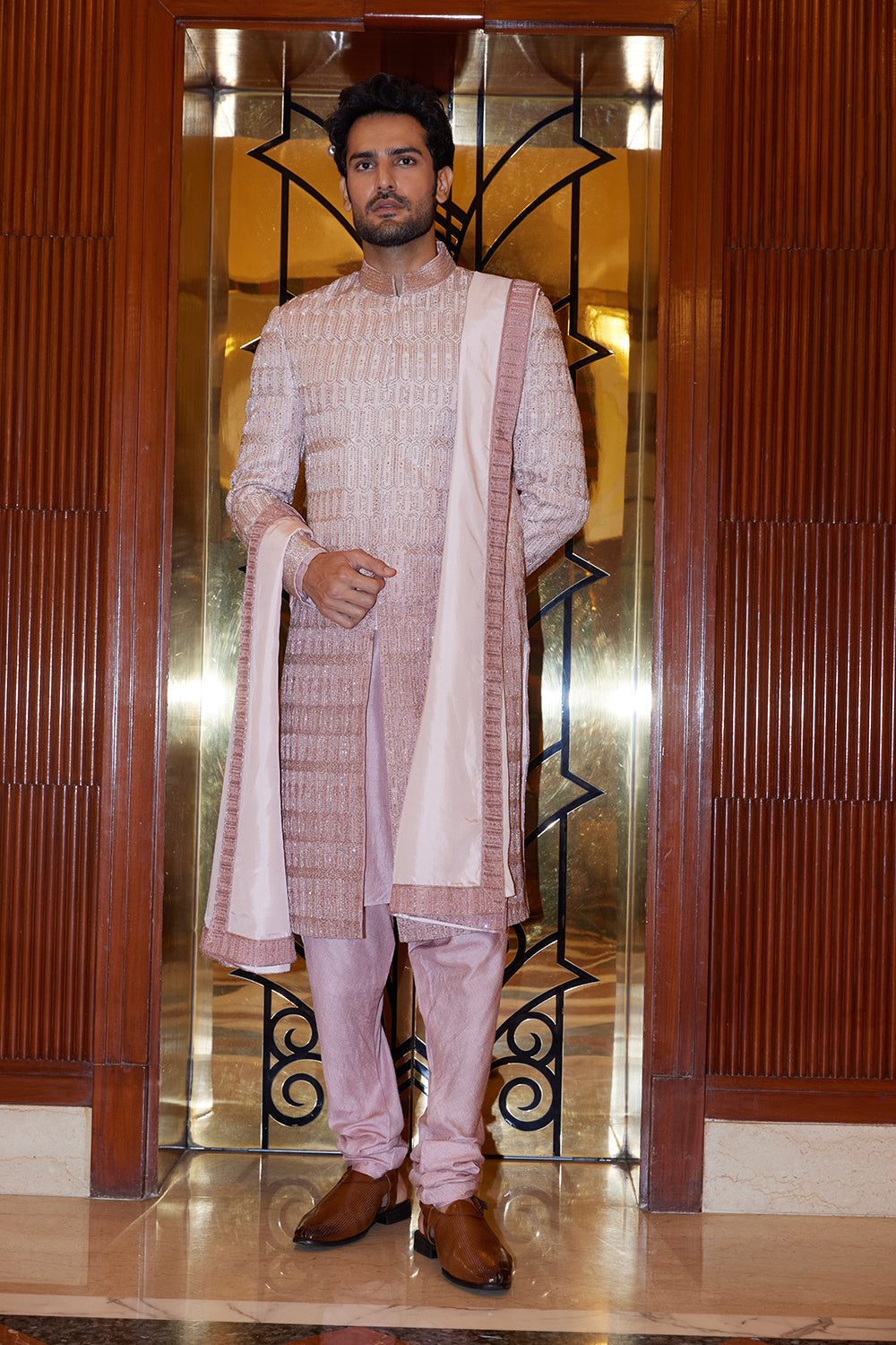 Mulberry Sherwani Kurta Churidar Set