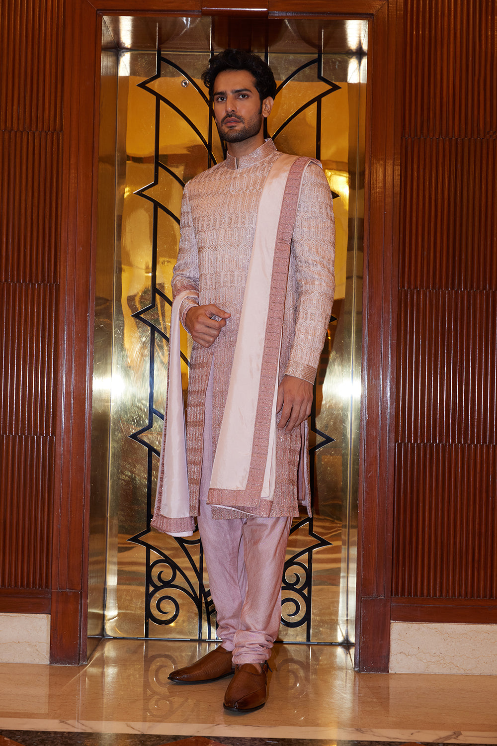 Mulberry Sherwani Kurta Churidar Set