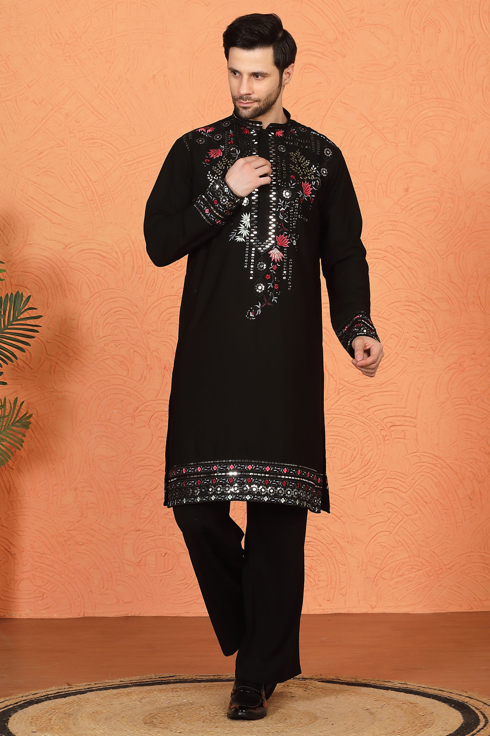 Multi Colored Flora Embroidered Kurta with Loose Fit Parallel Matching Pants