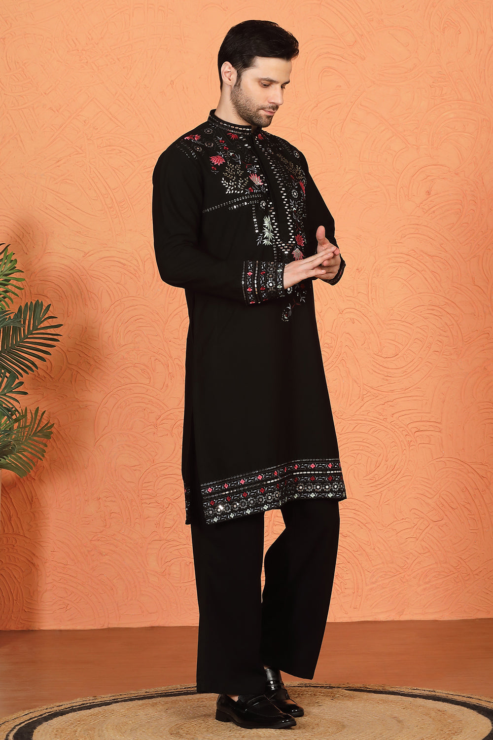 Multi Colored Flora Embroidered Kurta with Loose Fit Parallel Matching Pants