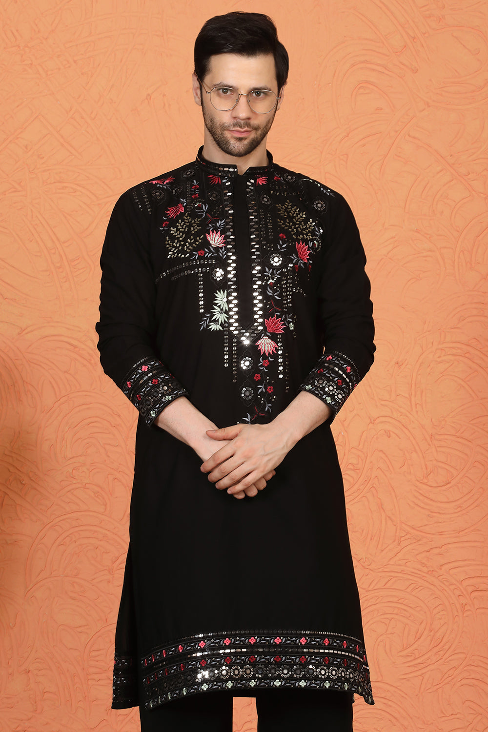 Multi Colored Flora Embroidered Kurta with Loose Fit Parallel Matching Pants