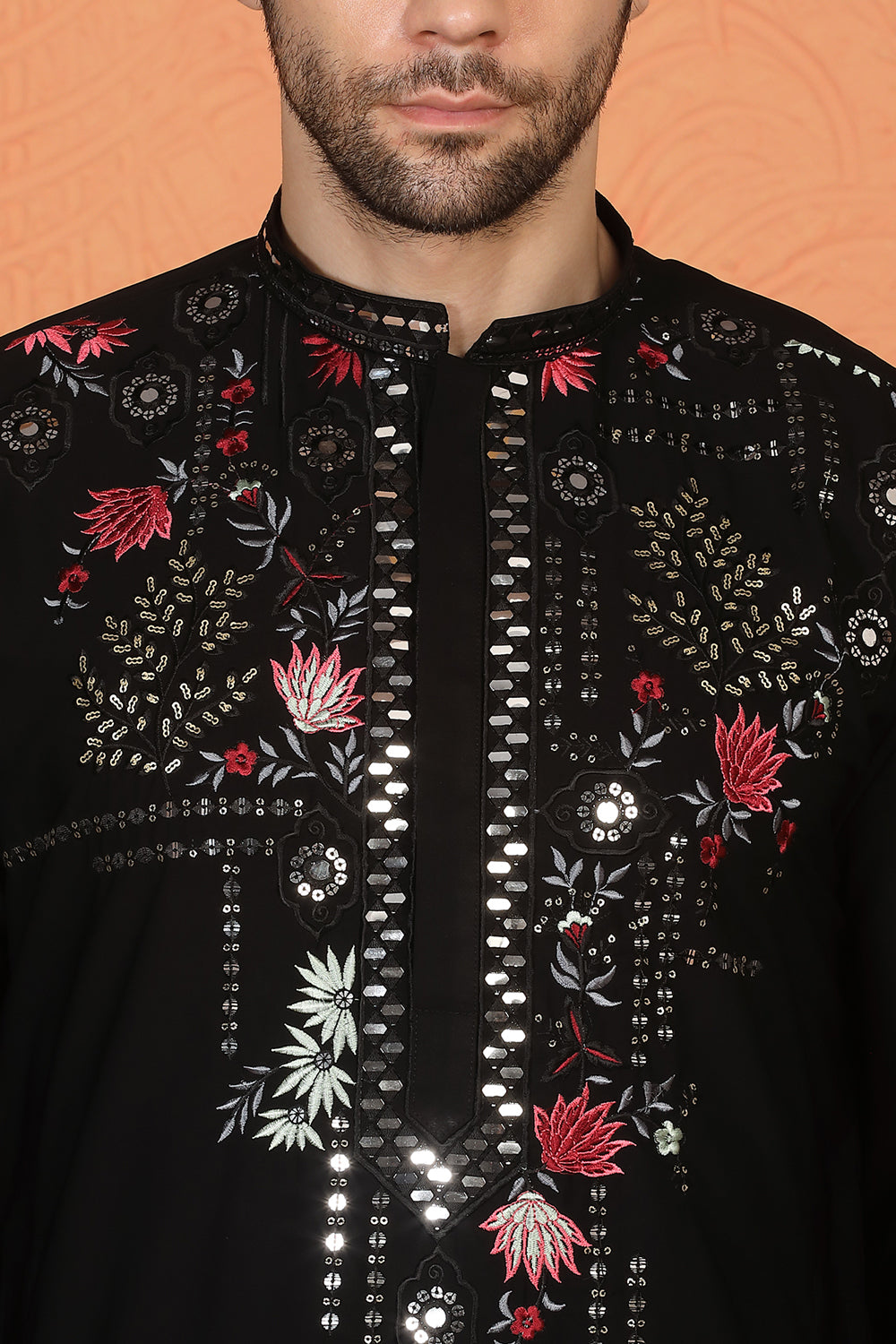 Multi Colored Flora Embroidered Kurta with Loose Fit Parallel Matching Pants