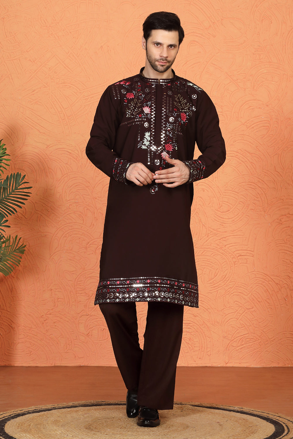 Multi Colored Flora Embroidered Kurta with Loose Fit Parallel Matching Pants