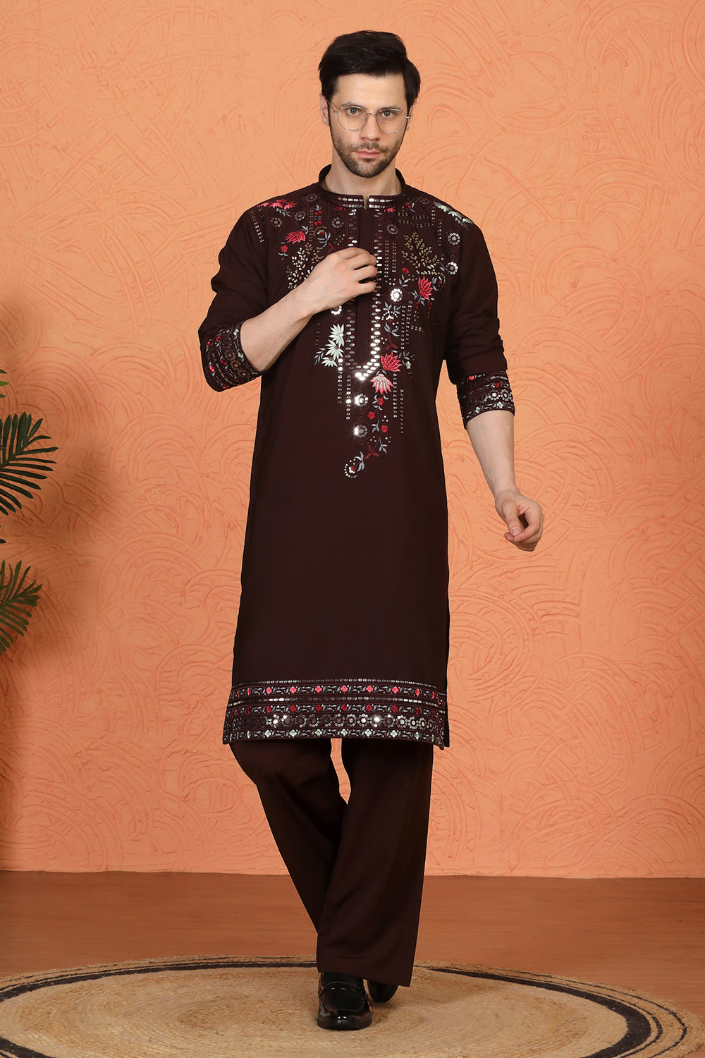 Multi Colored Flora Embroidered Kurta with Loose Fit Parallel Matching Pants
