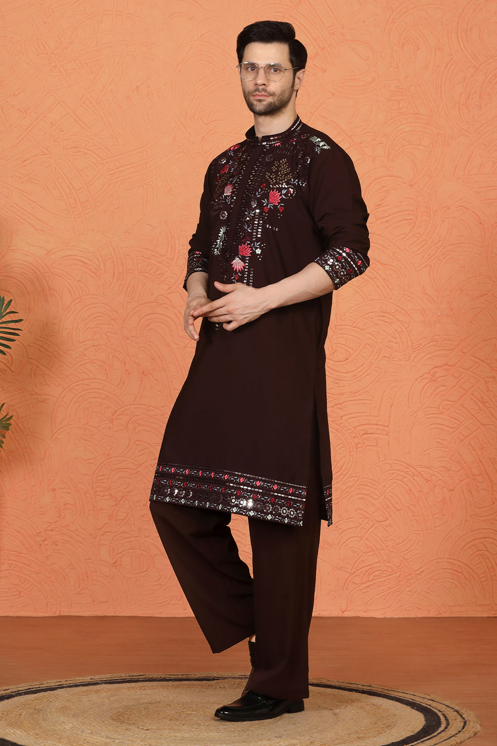 Multi Colored Flora Embroidered Kurta with Loose Fit Parallel Matching Pants