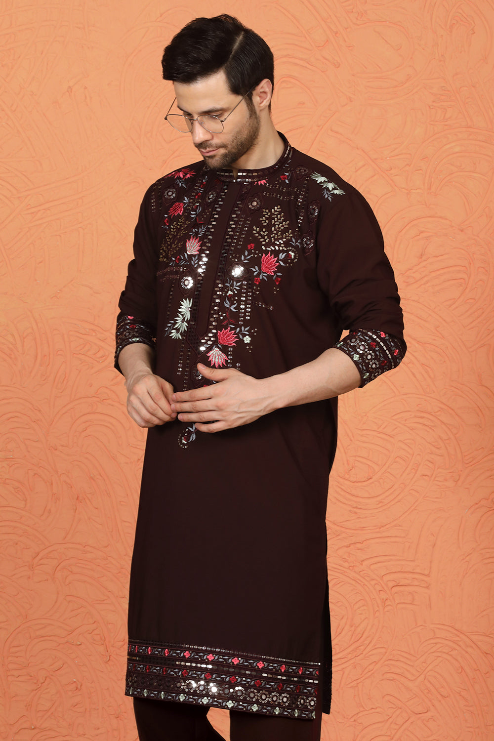 Multi Colored Flora Embroidered Kurta with Loose Fit Parallel Matching Pants
