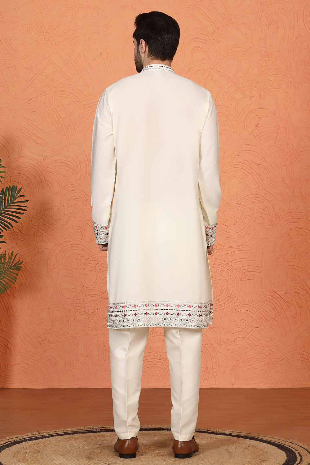 Multi Colored Flora Embroidered Kurta with Straight Fit Back Elastic Pants