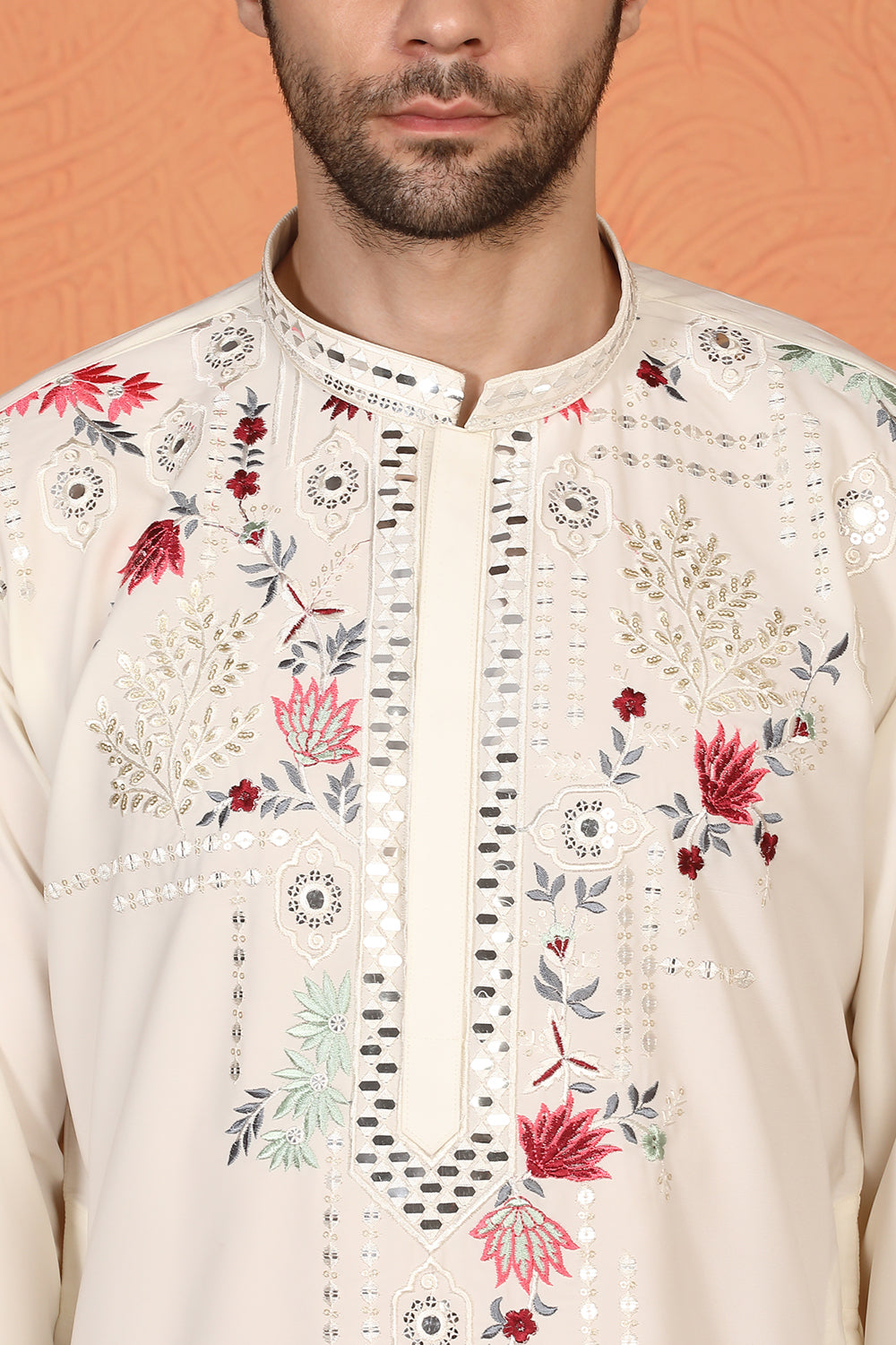 Multi Colored Flora Embroidered Kurta with Straight Fit Back Elastic Pants
