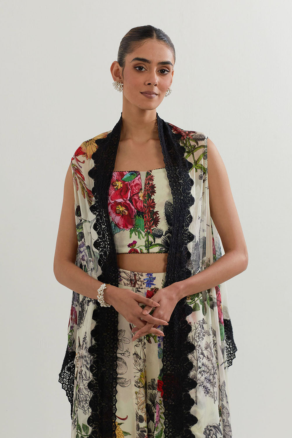 Multi Colour Cape With Bustier And Sharara